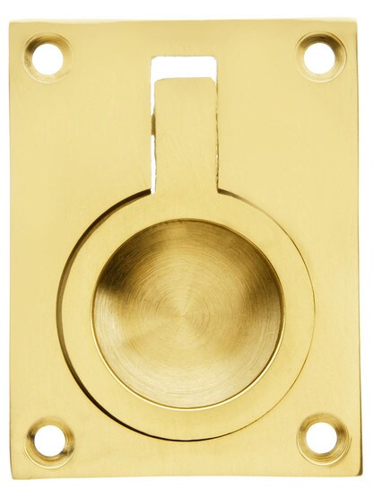 Solid Brass Flush Ring Pull in Polished Brass.